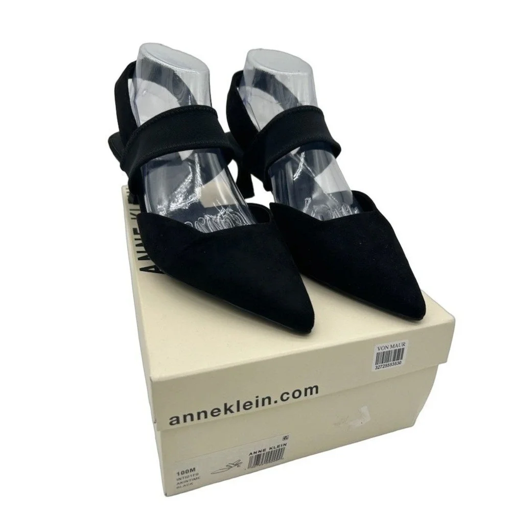 NEW Anne Klein Akintime Slingback Pumps Women's Size 10 Black Kitten Heel Shoes
